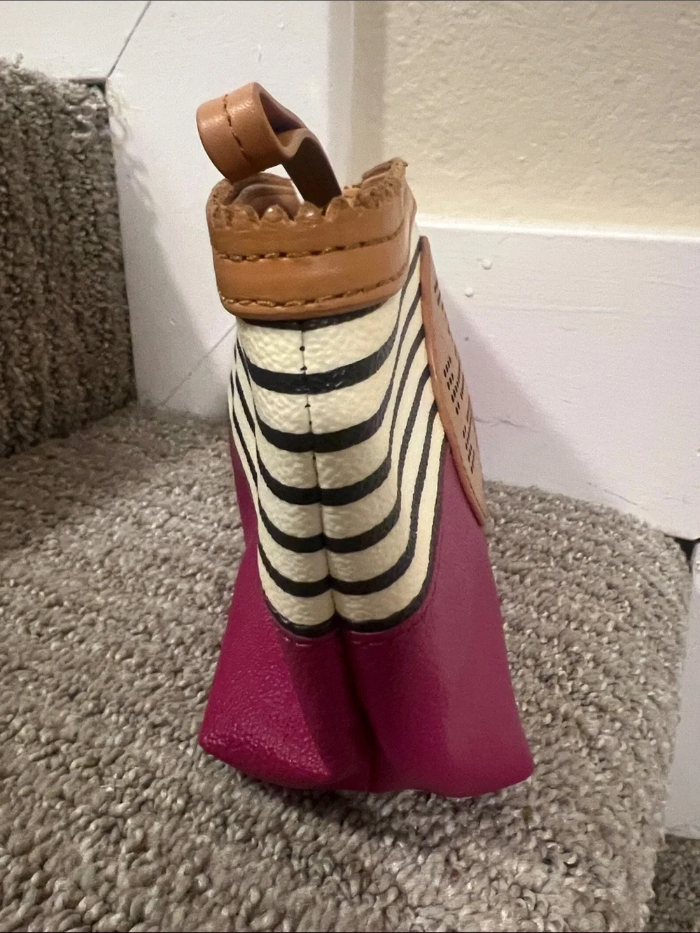 Striped Magenta Wristlet Pouch with Tan Accent